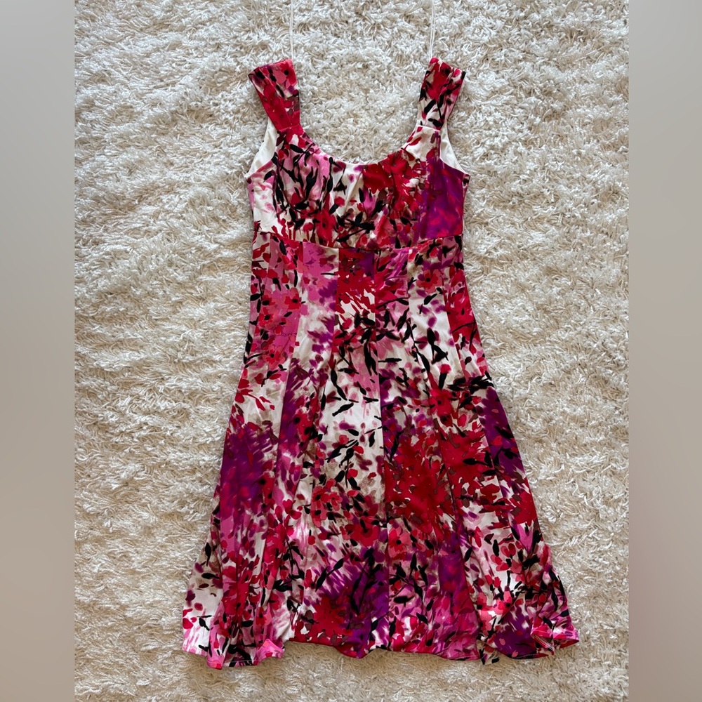 Vibrant Pink and Red Floral Midi Dress